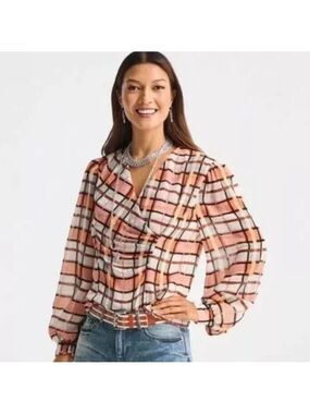 Cabi 6295 plaid whilst blouse size xs